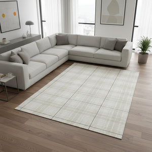 HomeRoots 8' X 10' Ivory Brown & Beige Plaid Area Rug - Washable, UV Protected, Durable for High-Traffic Homes 678243