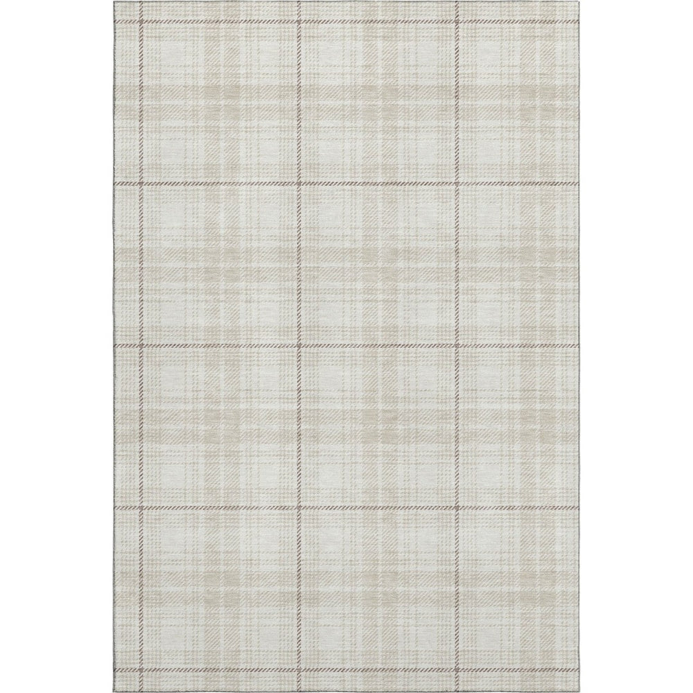 HomeRoots 8' X 10' Ivory Brown & Beige Plaid Area Rug - Washable, UV Protected, Durable for High-Traffic Homes 678243