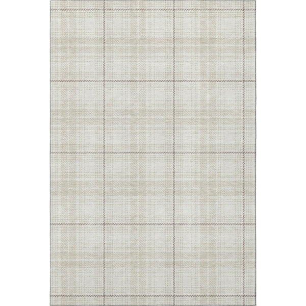 HomeRoots 10' Washable Ivory Brown & Beige Plaid Area Rug - Stain Resistant, UV Protected for Cozy Living Spaces 678245