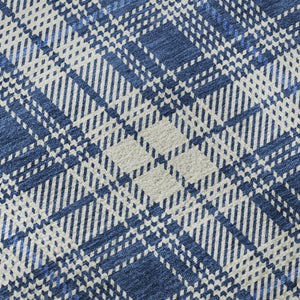HomeRoots 8' Navy Blue & Ivory Plaid Washable Round Rug with UV Protection for Easy Care & Style Boost 678248
