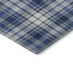 HomeRoots 8' X 10' Navy Blue & Ivory Plaid Washable Area Rug - UV Protected, Stain Resistant, Durable Design 678249