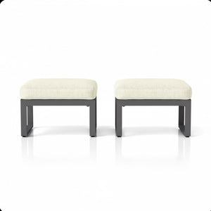 English Elm Set of 2 Outdoor Aluminum Powder-coated Patio Ottomans with Water-repellent Cushions Beige+Black B082P455140