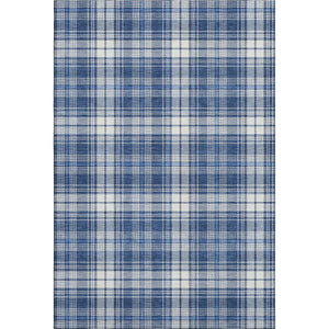 HomeRoots 9' X 12' Navy Blue & Ivory Plaid Area Rug - Washable, UV Protected, Durable for High-Traffic Spaces 678250