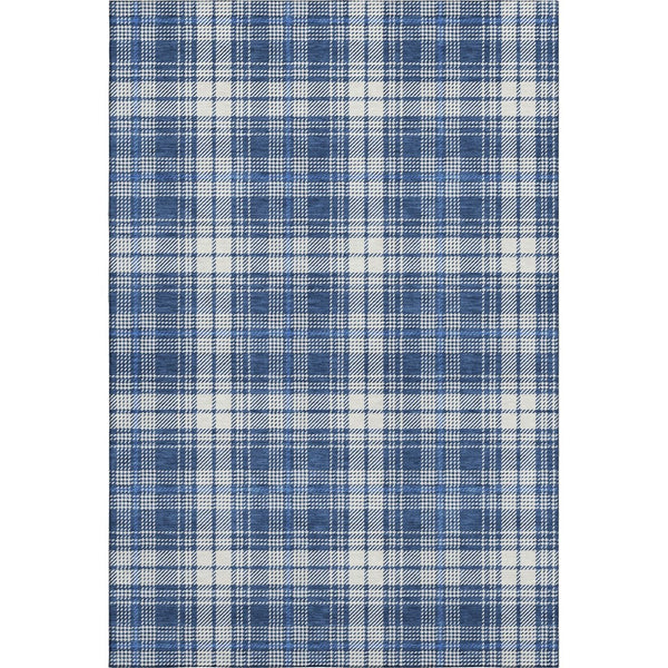 HomeRoots 9' X 12' Navy Blue & Ivory Plaid Area Rug - Washable, UV Protected, Durable for High-Traffic Spaces 678250