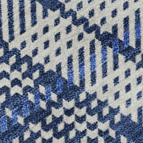HomeRoots 9' X 12' Navy Blue & Ivory Plaid Area Rug - Washable, UV Protected, Durable for High-Traffic Spaces 678250