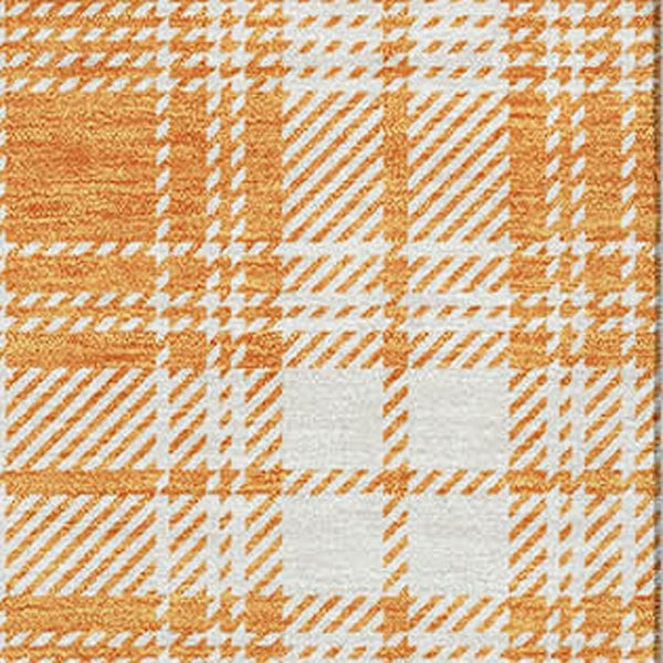 HomeRoots 5' X 8' Washable Plaid Area Rug in Orange, Ivory & Navy Blue - UV Protected, Stain Resistant Design 678253