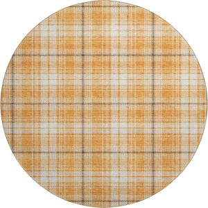 HomeRoots 8' Washable Round Rug in Orange, Ivory & Navy Plaid - Durable, UV-Protected, Perfect for Homes! 678254