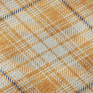 HomeRoots 8' Washable Round Rug in Orange, Ivory & Navy Plaid - Durable, UV-Protected, Perfect for Homes! 678254