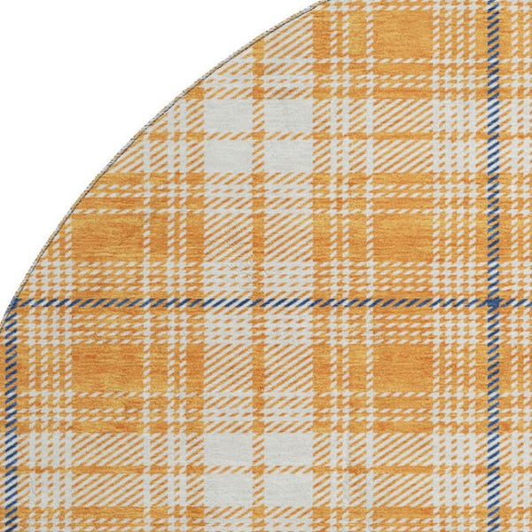 HomeRoots 8' Washable Round Rug in Orange, Ivory & Navy Plaid - Durable, UV-Protected, Perfect for Homes! 678254