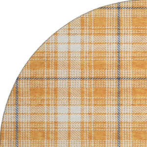 HomeRoots 8' Washable Round Rug in Orange, Ivory & Navy Plaid - Durable, UV-Protected, Perfect for Homes! 678254