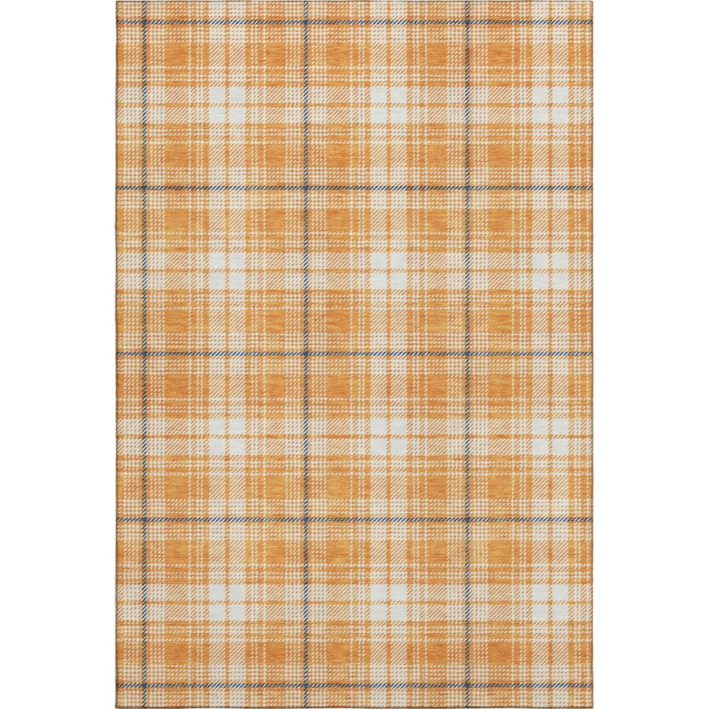 HomeRoots 8' X 10' Washable Plaid Area Rug in Orange, Ivory & Navy Blue with UV Protection for Family Spaces 678255