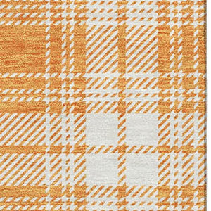 HomeRoots 8' X 10' Washable Plaid Area Rug in Orange, Ivory & Navy Blue with UV Protection for Family Spaces 678255