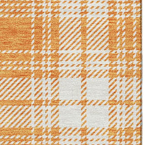 HomeRoots 8' X 10' Washable Plaid Area Rug in Orange, Ivory & Navy Blue with UV Protection for Family Spaces 678255