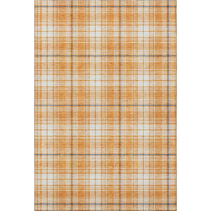 HomeRoots 8' X 10' Washable Plaid Area Rug in Orange, Ivory & Navy Blue with UV Protection for Family Spaces 678255
