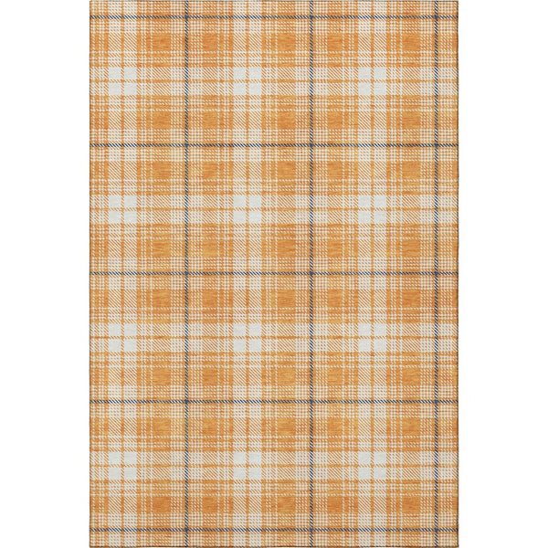 HomeRoots 8' X 10' Washable Plaid Area Rug in Orange, Ivory & Navy Blue with UV Protection for Family Spaces 678255
