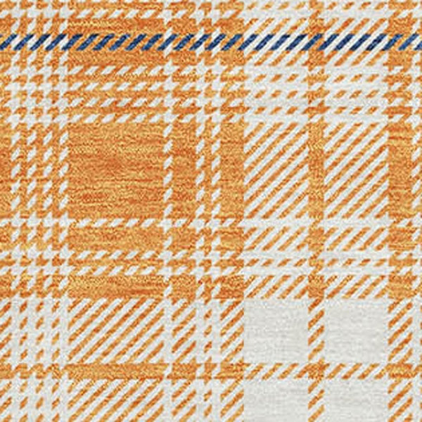 HomeRoots 9' X 12' Orange Ivory Navy Blue Plaid Area Rug – Durable, Washable, UV-Protected for Stylish Spaces 678256