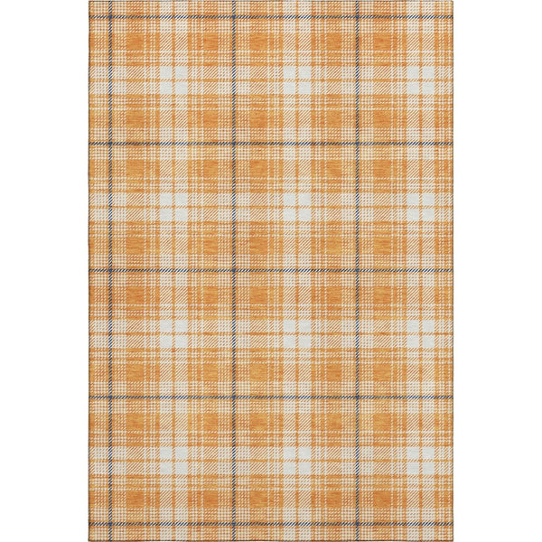 HomeRoots 10' Washable Plaid Area Rug in Orange, Ivory & Navy Blue - UV Protected, Stain Resistant & Durable 678257
