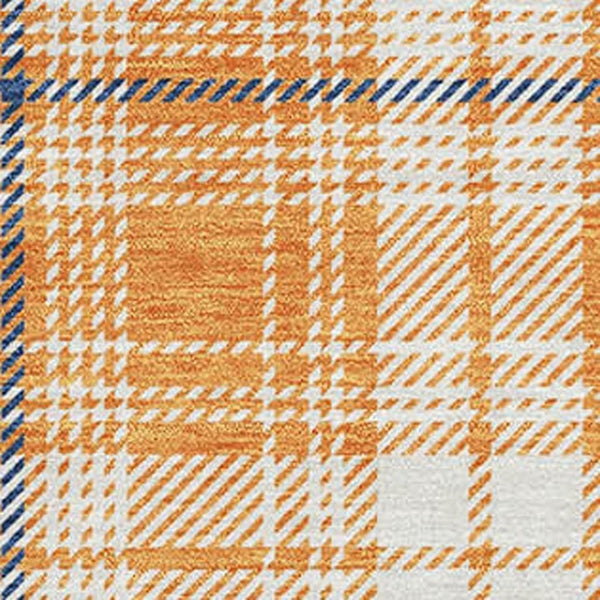 HomeRoots 10' Washable Plaid Area Rug in Orange, Ivory & Navy Blue - UV Protected, Stain Resistant & Durable 678257