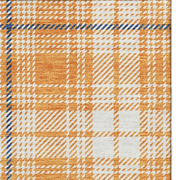 HomeRoots 10' Washable Plaid Area Rug in Orange, Ivory & Navy Blue - UV Protected, Stain Resistant & Durable 678257