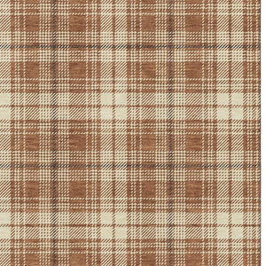HomeRoots 5' X 8' Rust Beige Brown Plaid Area Rug - Washable, UV Protected, Durable for Active Homes & Kids 678259