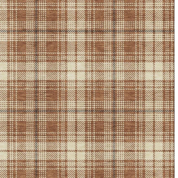 HomeRoots 5' X 8' Rust Beige Brown Plaid Area Rug - Washable, UV Protected, Durable for Active Homes & Kids 678259