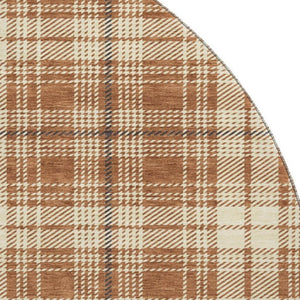 HomeRoots 8' Rust Beige and Brown Plaid Round Rug - Durable, Stain-Resistant, UV Protected for Busy Homes 678260
