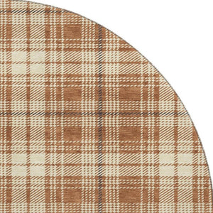 HomeRoots 8' Rust Beige and Brown Plaid Round Rug - Durable, Stain-Resistant, UV Protected for Busy Homes 678260