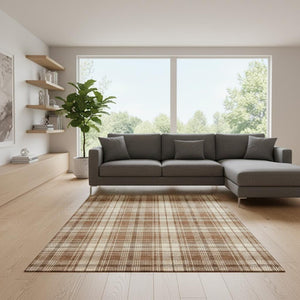 HomeRoots 8' X 10' Cozy Rust Beige Brown Plaid Area Rug - Durable, Stain Resistant, UV Protected for Homes 678261