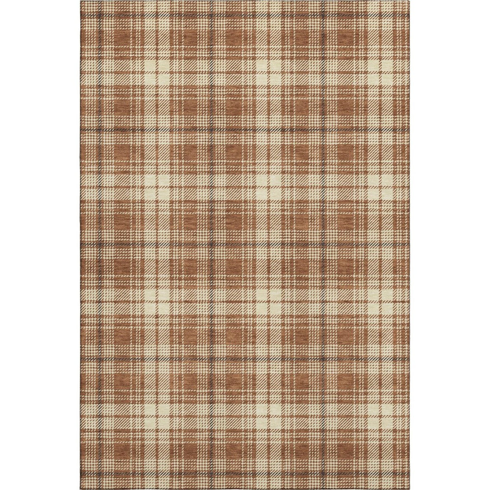 HomeRoots 8' X 10' Cozy Rust Beige Brown Plaid Area Rug - Durable, Stain Resistant, UV Protected for Homes 678261