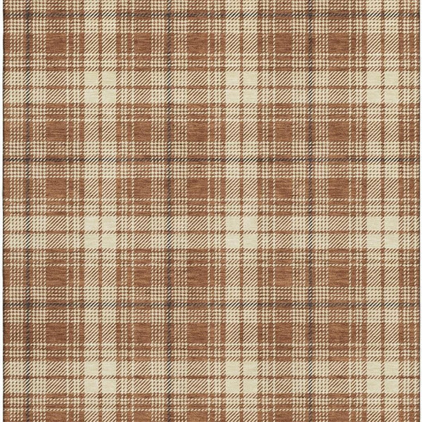 HomeRoots 9' X 12' Cozy Rust Beige & Brown Plaid Area Rug - Durable, Washable, UV Protected for Busy Homes 678262