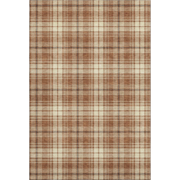 HomeRoots 10' X 14' Durable Rust Beige Brown Plaid Area Rug – Washable, UV Protected for Stylish Living Spaces 678263