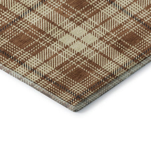 HomeRoots 10' X 14' Durable Rust Beige Brown Plaid Area Rug – Washable, UV Protected for Stylish Living Spaces 678263