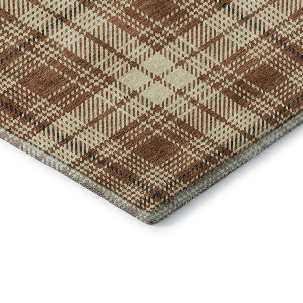 HomeRoots 10' X 14' Durable Rust Beige Brown Plaid Area Rug – Washable, UV Protected for Stylish Living Spaces 678263