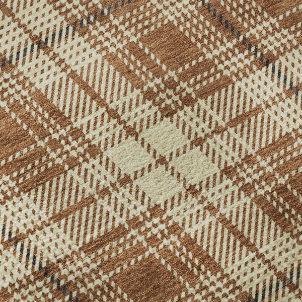 HomeRoots 10' X 14' Durable Rust Beige Brown Plaid Area Rug – Washable, UV Protected for Stylish Living Spaces 678263