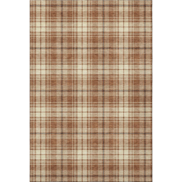 HomeRoots 10' X 14' Durable Rust Beige Brown Plaid Area Rug – Washable, UV Protected for Stylish Living Spaces 678263