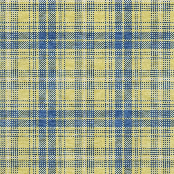 HomeRoots 5' X 8' Washable Yellow Ivory Blue Plaid Area Rug - Durable, Stain Resistant, UV Protected Design 678265