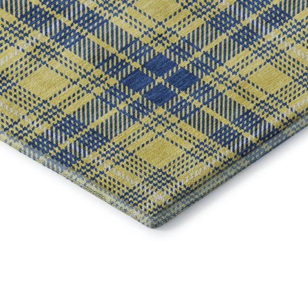HomeRoots 8' Yellow Ivory and Blue Plaid Washable Round Rug with UV Protection for Stylish Indoor & Outdoor Spaces 678266