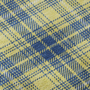 HomeRoots 8' Yellow Ivory and Blue Plaid Washable Round Rug with UV Protection for Stylish Indoor & Outdoor Spaces 678266
