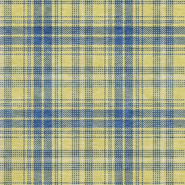 HomeRoots 8' X 10' Plaid Area Rug in Yellow, Ivory & Blue – Washable, UV-Protected, Perfect for Homes & Patios! 678267