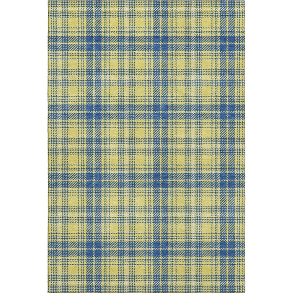 HomeRoots 9' X 12' Yellow Ivory Blue Plaid Washable Area Rug - Stain Resistant, UV Protected & Easy Care! 678268