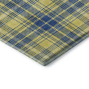 HomeRoots 9' X 12' Yellow Ivory Blue Plaid Washable Area Rug - Stain Resistant, UV Protected & Easy Care! 678268
