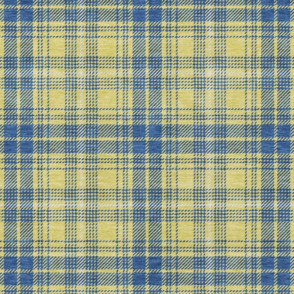 HomeRoots 9' X 12' Yellow Ivory Blue Plaid Washable Area Rug - Stain Resistant, UV Protected & Easy Care! 678268