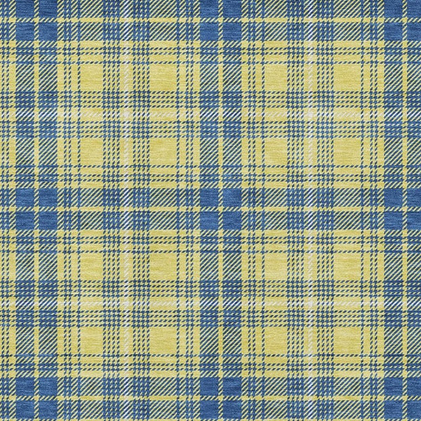 HomeRoots 10' X 14' Stylish Yellow, Ivory & Blue Plaid Washable Area Rug with UV Protection for Easy Care 678269