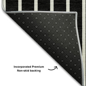 HomeRoots 8' X 10' Striped Washable Area Rug in Black, Ivory & Gold – Stain Resistant, UV Protected, Durable Design 678273