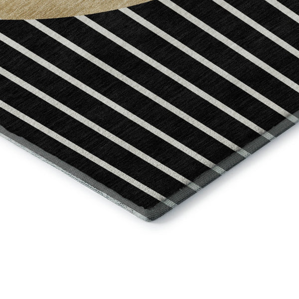 HomeRoots 9' X 12' Luxurious Black, Ivory & Gold Striped Washable Rug with UV Protection for Busy Homes 678274