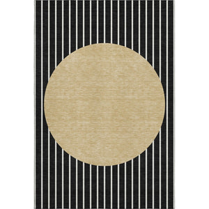 HomeRoots 10' X 14' Black Ivory & Gold Striped Washable Area Rug - Durable, Stylish, UV Protected for Homes 678275
