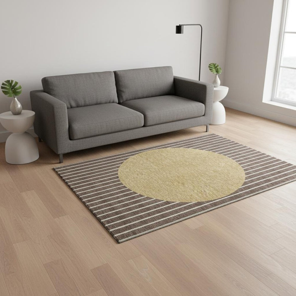 HomeRoots 5' X 8' Striped Washable Area Rug in Brown, Ivory & Gold - UV Protected, Durable & Stylish Decor 678277