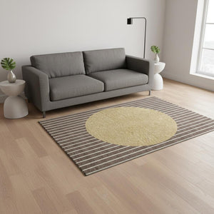 HomeRoots 5' X 8' Striped Washable Area Rug in Brown, Ivory & Gold - UV Protected, Durable & Stylish Decor 678277