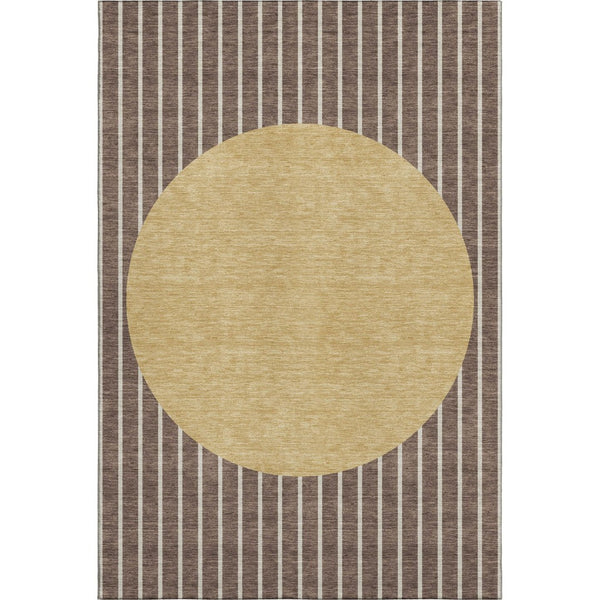 HomeRoots 5' X 8' Striped Washable Area Rug in Brown, Ivory & Gold - UV Protected, Durable & Stylish Decor 678277