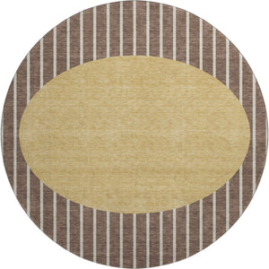 HomeRoots 8' Brown Ivory and Gold Striped Washable Round Rug – UV Protected, Stylish, Durable for Homes 678278